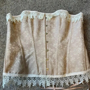 VTG Alivila Y Womens Under Bust Tie Hook Corset Floral Baby Pink Lace Lined 4XL